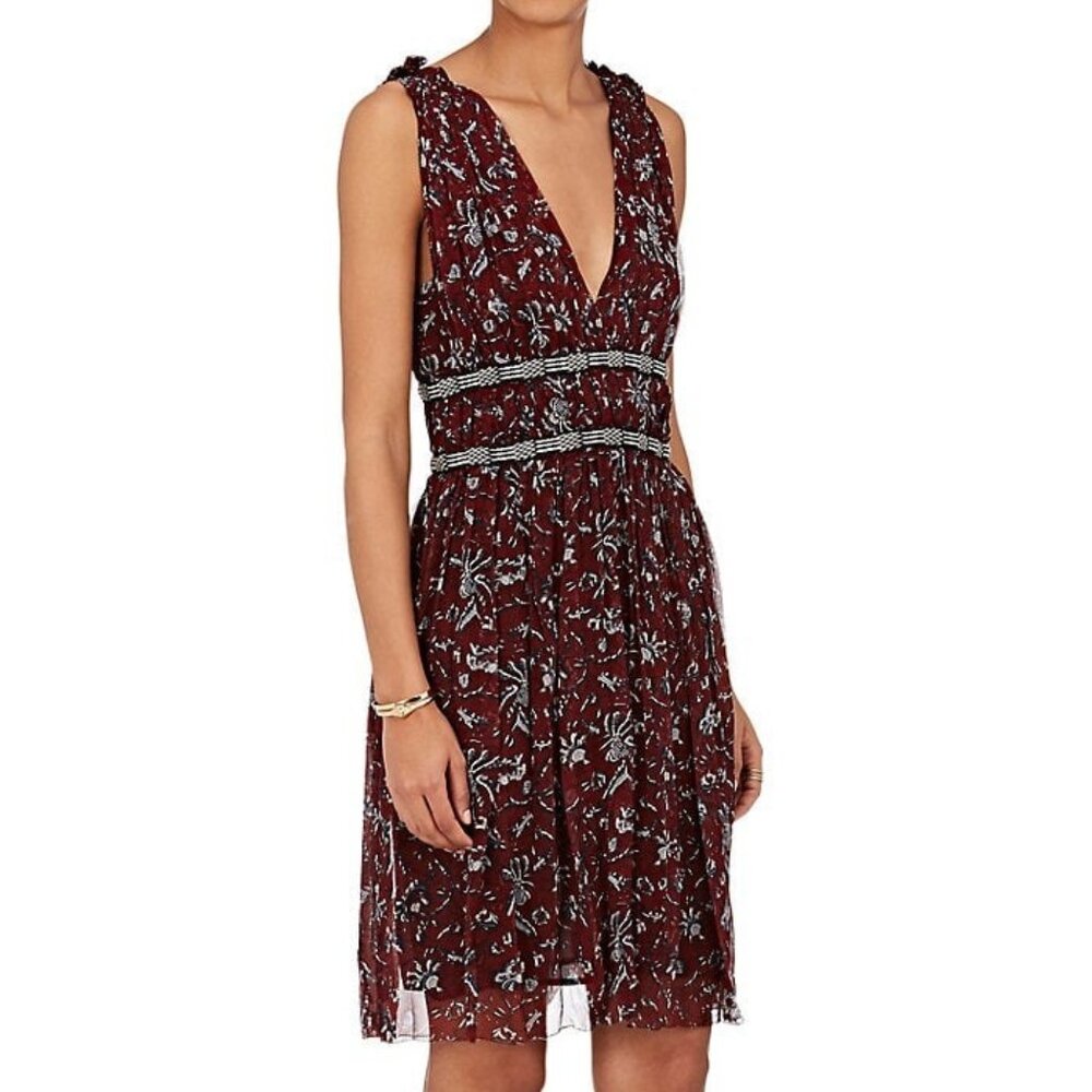 NWOT ISABEL MARANT ETOILE 100% Silk Balzan Dress - Size FR38/US6 M, Red Maroon